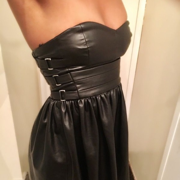 faux leather strapless dress